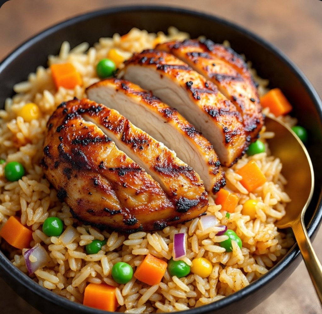 Grilled chicken over mixed rice