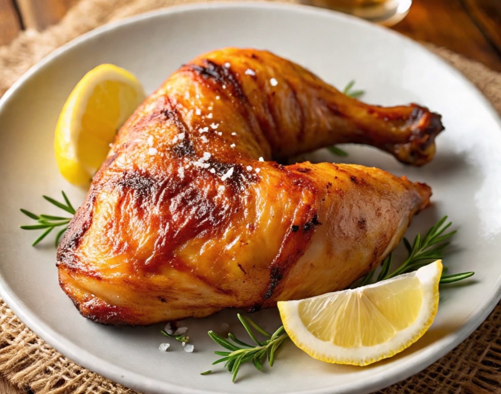 Roasted chicken quarter with lemon