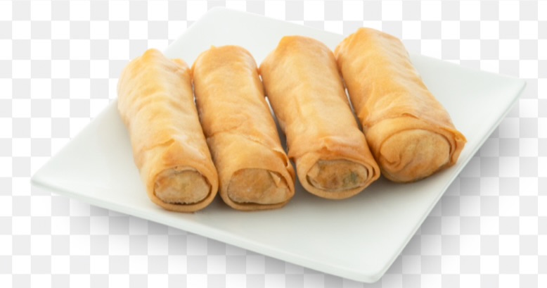 Crispy spring rolls on white plate