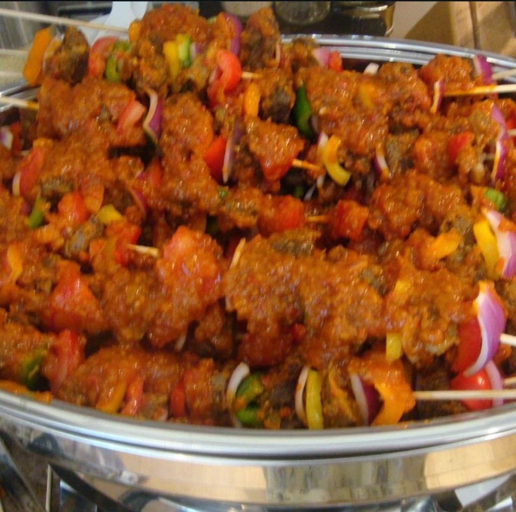 Spiced skewers with colorful peppers