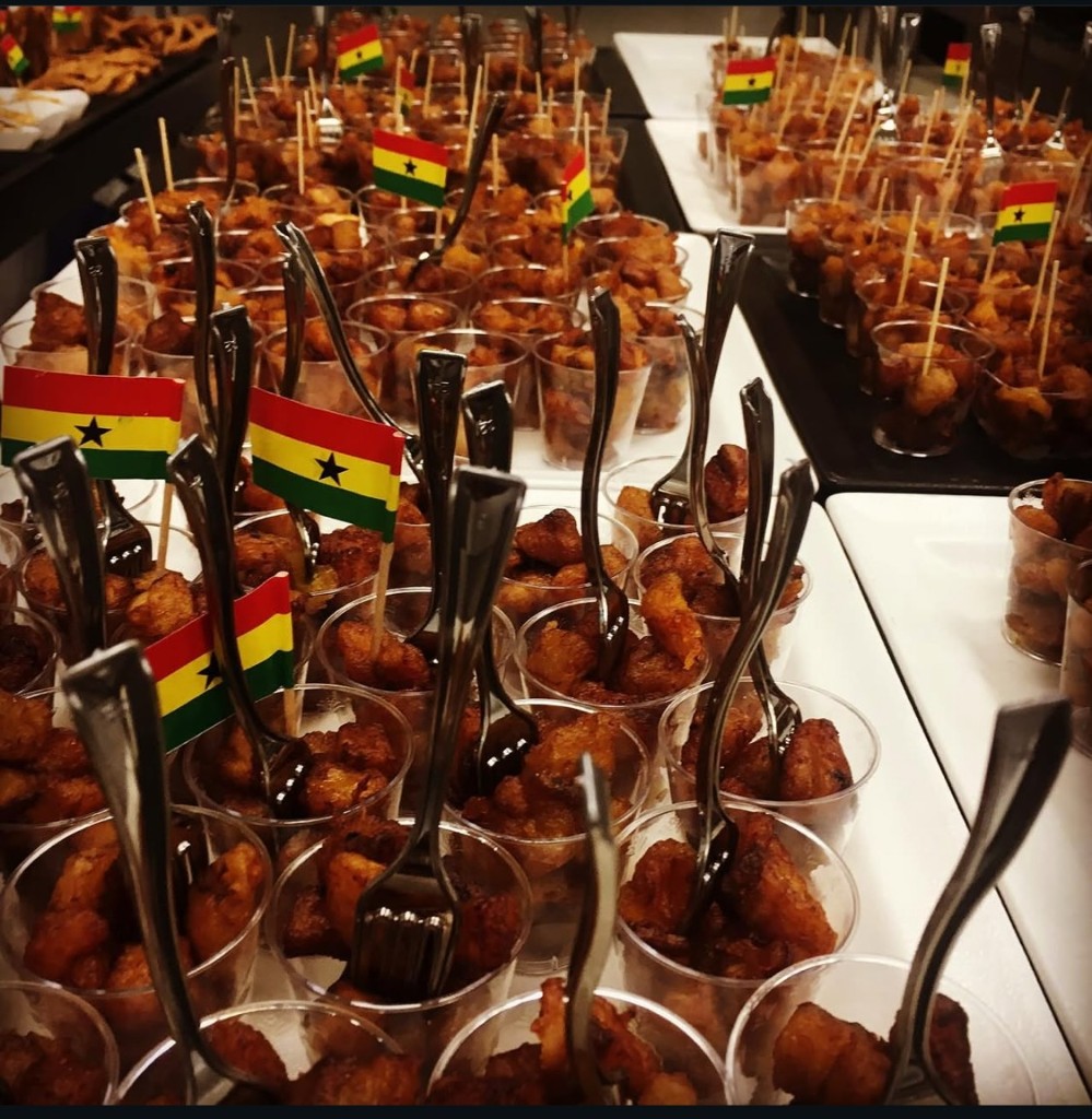 Ghana-style appetizer cups with flags