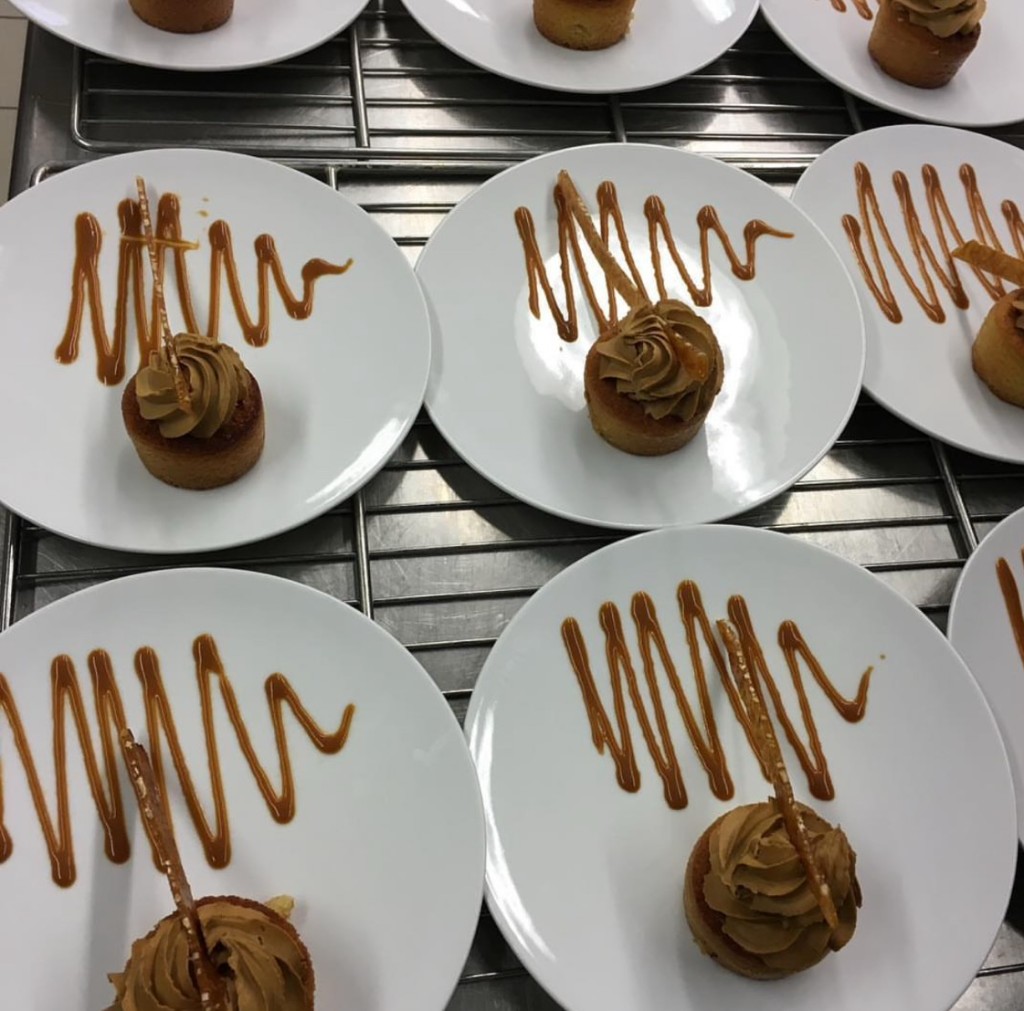 Dessert plating prepared for reception