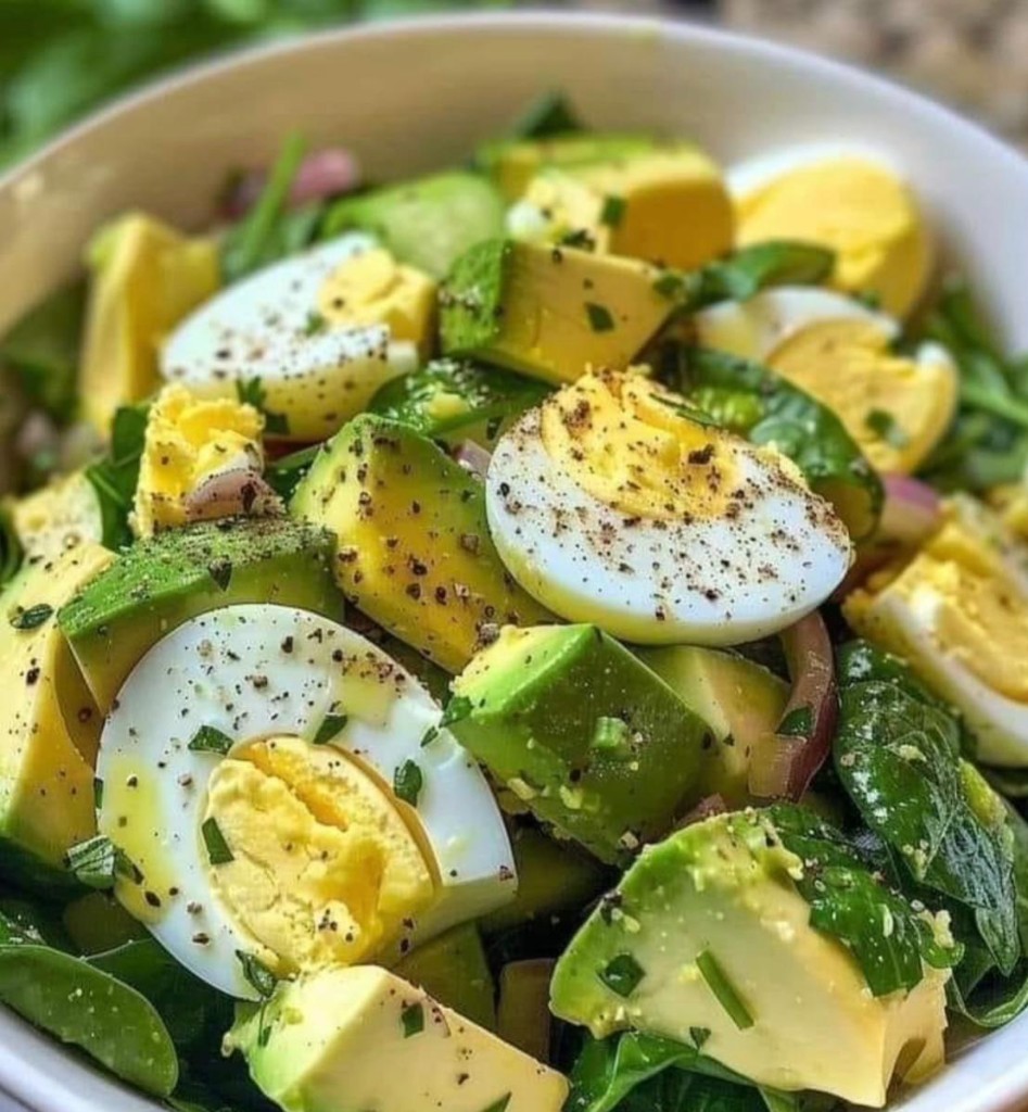 Fresh avocado and egg salad bowl